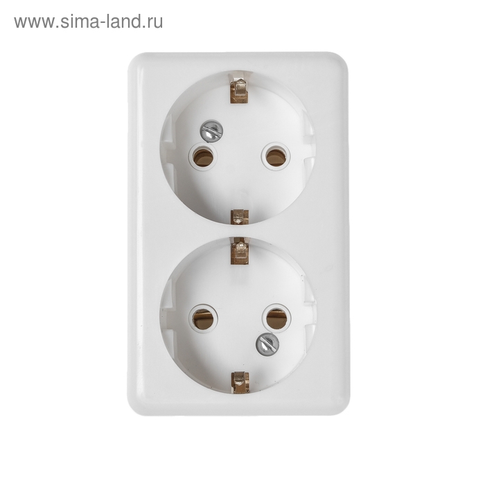 Розетка "Элект" РС 16-017, 16 А, 250 В, двухместная, открытая, с з/к, монтаж. панель, белая
