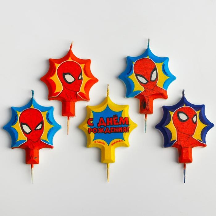 Свеча в торт набор &laquo;С Днем Рождения&raquo;, Супергерой, 5 штук