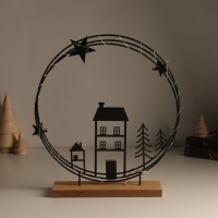 Сувенир металл, дерево свет "Домики. Ночное небо" 6х25,5х26,5 см