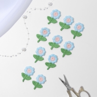 Вязаные элементы «Цветочки», 2,5 × 3,5 см, 10 шт, цвет голубой/зелёный Вязаные элементы «Цветочки», 2,5 × 3,5 см, 10 шт, цвет голубой/зелёный