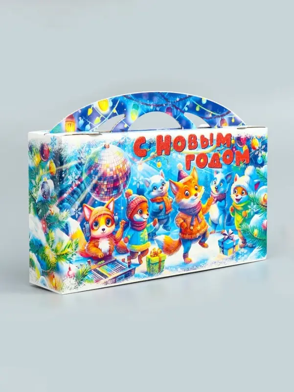 Подарочная новогодняя коробка &laquo;Лесное диско&raquo; , Портфель макси широкий, 37&times;8&times;20.2 см