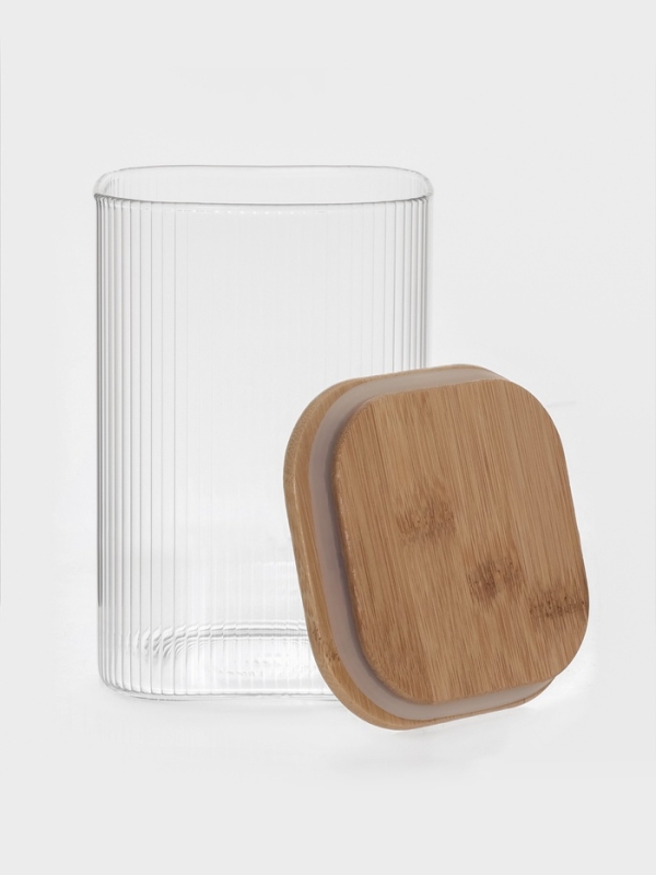Банка для сыпучих продуктов с бамбуковой крышкой "Эко. Квадрат" 1,3 л, 10х15 см
