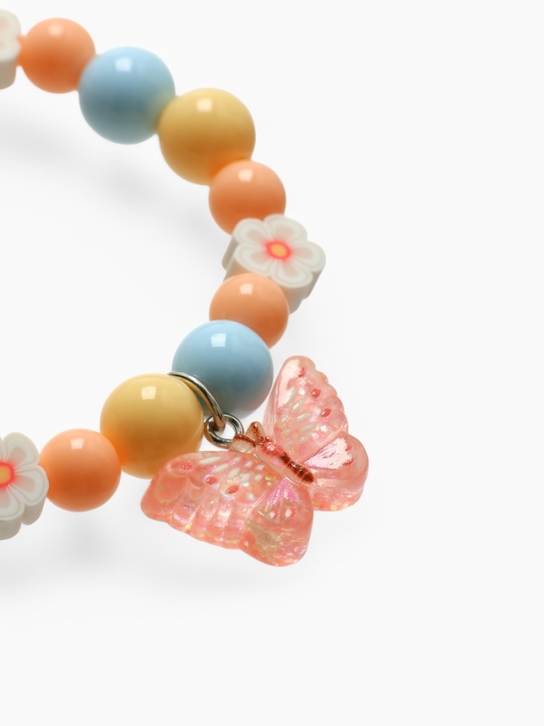 Браслет детский "Выбражулька" фимо с бусинами, бабочка с бусинами, цветной