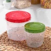 Набор контейнеров круглых с закручивающимися крышками, 2 шт: 500 мл, 1 л, прозрачные, крышки МИКС