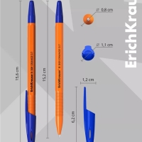 Ручка шариковая ErichKrause R-301 Orange Stick, узел 0.7 мм, чернила синие, длина линии письма 2000 метров, штрихкод на ручке