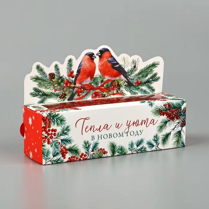 Коробочка для макарун &laquo;Снегири&raquo;, 18 х 5.5 х 5.5 см