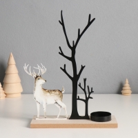 Подсвечник металл, дерево на 1 свечу "Олень у дерева" d=4 см 6х19х23,5 см
