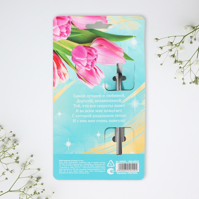 Ложка подарочная на открытке &laquo;Любимой сестре&raquo;, 3 х 14 см.