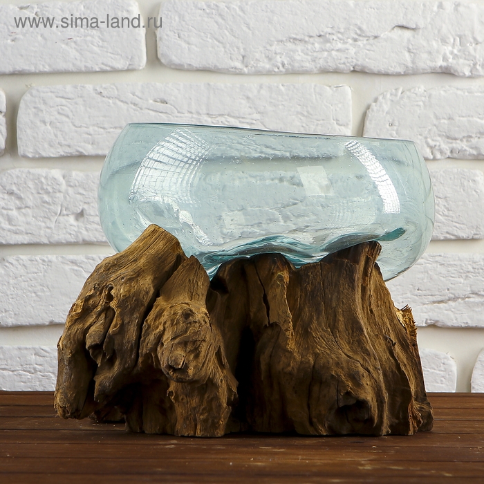 Вазон стекло на дереве "Забота" 20х25х25 см, МИКС