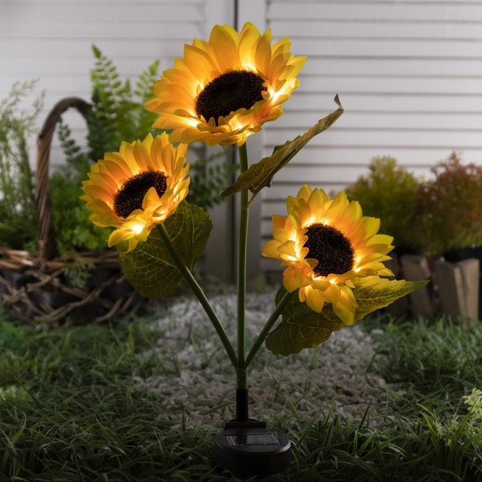 Садовый светильник на солнечной батарее &laquo;Подсолнухи&raquo;, 70 см, 30 LED, свечение тёплое белое