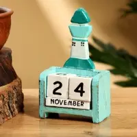 Календарь настольный &laquo;Маяк&raquo;, 7&times;4&times;11 см, дерево, бело-бирюзовый