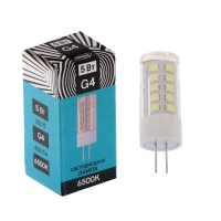 Лампа светодиодная Luazon Lighting G4, 220 В, 5 Вт, 450 Лм, 6500 K, 320&deg;, пластик