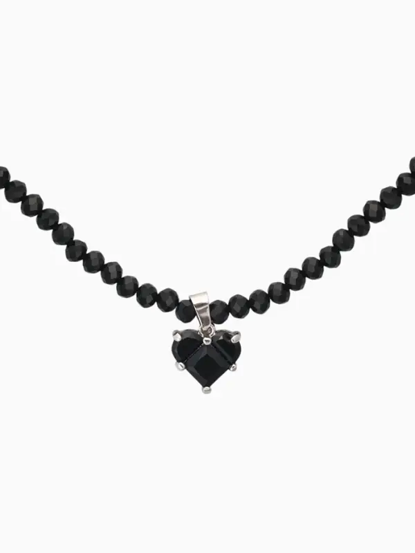 Чокер из бисера &laquo;Хрусталь&raquo;, сердце, чёрный в серебре, 37 см + 5 см доп, цепочка