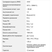 Колонка портативная H-PS1006 30Вт Bluetooth