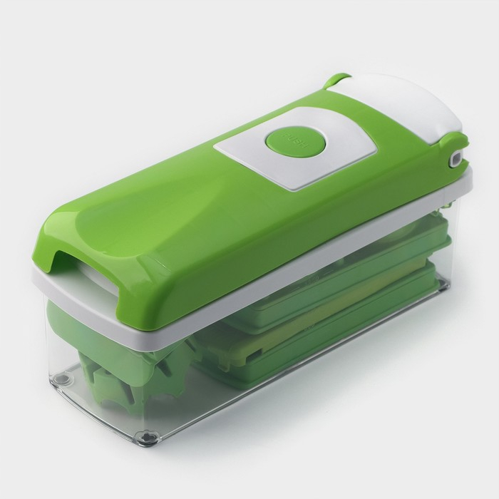 Тёрка с лотком Доляна &laquo;Фреш Флеш&raquo;, 7 насадок, 27&times;10&times;12 см, цвет зелёный, белый