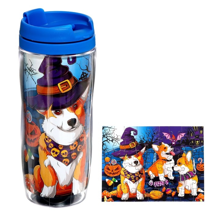 Термостакан с пазлом &laquo;Ужасно милые корги&raquo;, 54 элемента, 350 мл