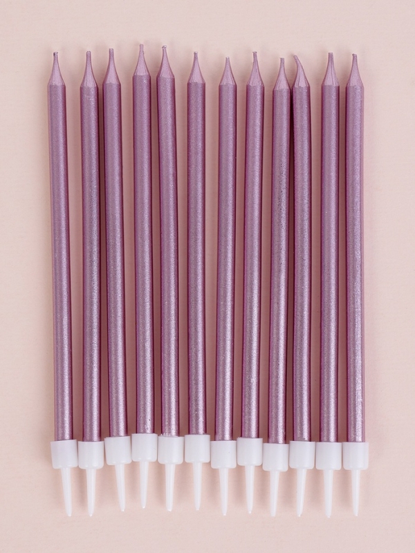 Свечи для торта "Ройс", 12 шт, розовый металлик