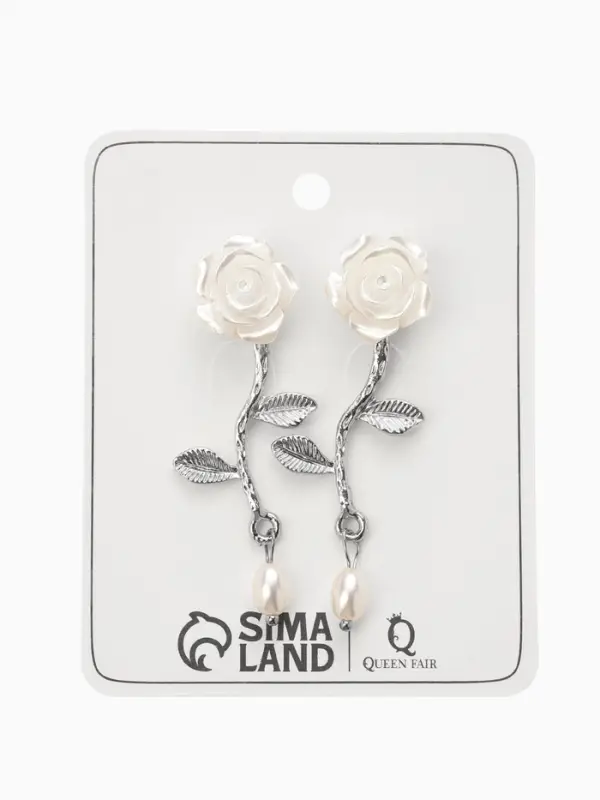 Серьги "Цветок розы", цвет белый в серебре