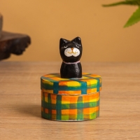 Сувенирная шкатулка &laquo;Чёрный Кот&raquo;, 4.5&times;4.5&times;6 см, дерево, разноцветная