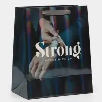 Пакет подарочный ламинированный, упаковка, &laquo;Никогда не сдавайся&raquo;, радужная голография, ML 23 х 27 х 11.5 см
