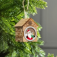 Ёлочная игрушка &laquo;Домик с Дедом Морозом и медведем&raquo;, от батареек, свечение тёплое белое