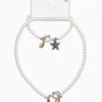 Набор 2 пред-та: бусы.браслет "Жемчуг", звезда, цвет белый в серебре L=18/42см №6