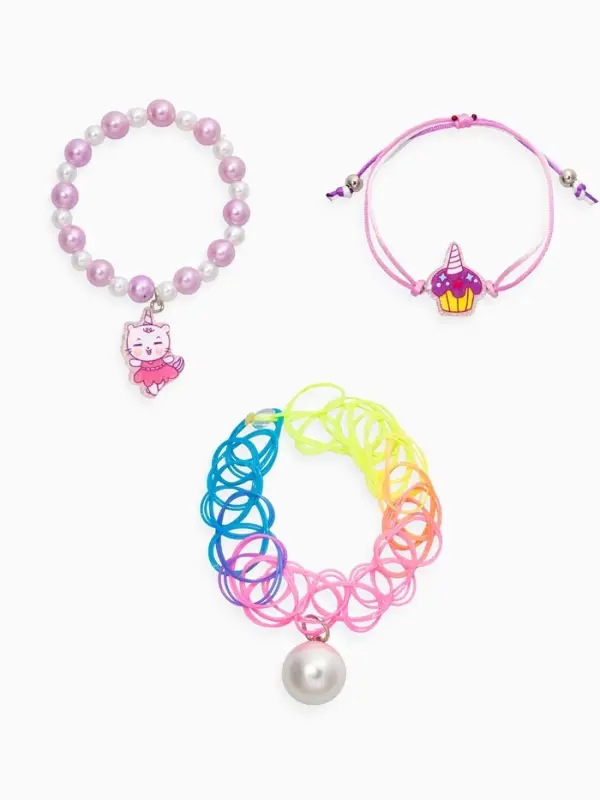 Браслет детский набор 3 шт. "Выбражулька" котик, единорог, силиконовый, разноцветный