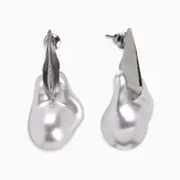 Серьги жемчуг "Капля борроко", цвет белый в серебре