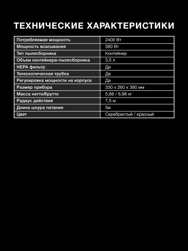 Пылесос HYV-C2950 2400Вт черный красный
