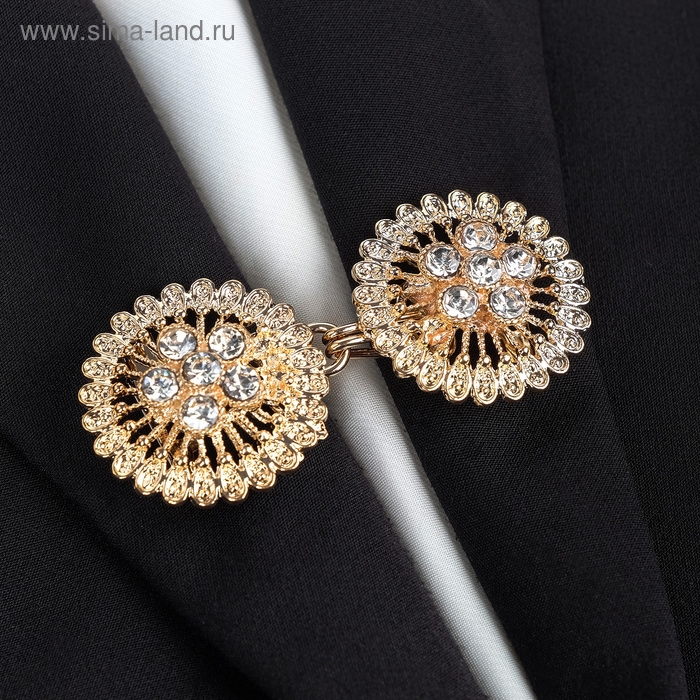 Зажим для кардигана «Круги», цвет белый в золоте Зажим для кардигана «Круги», цвет белый в золоте