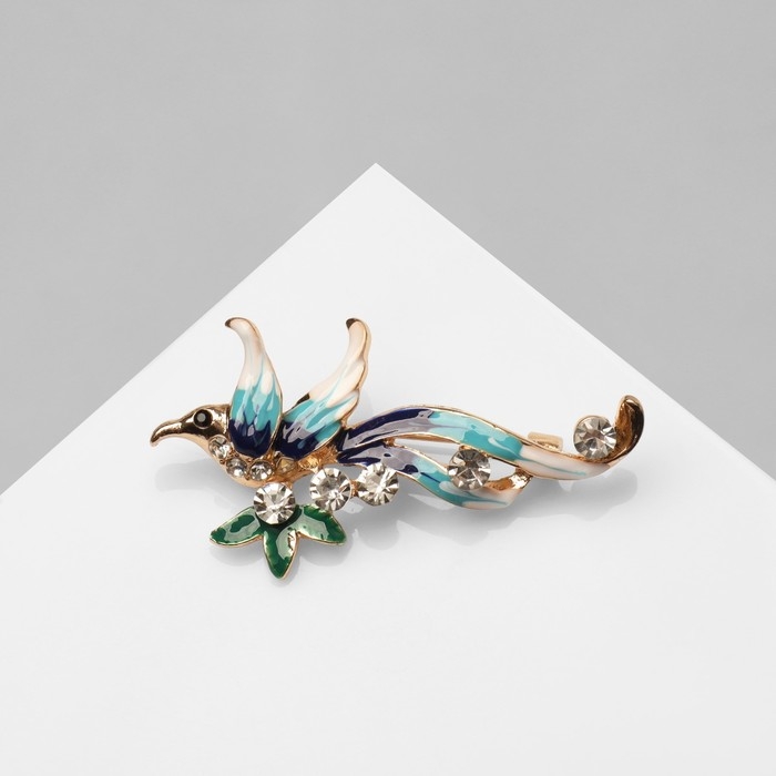 Брошь &laquo;Птица счастья&raquo;, цвет бело-голубой в золоте