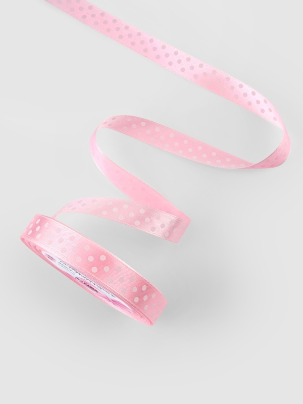 Лента атласная &laquo;Горошек&raquo;, 15 мм, 23&plusmn;1 м, розовая №004