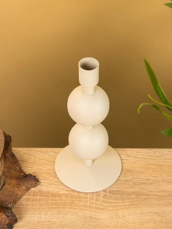 Подсвечник на 1 свечу текстурный "Фисташковый" с 2 сферами 8,5х8,5х18 см