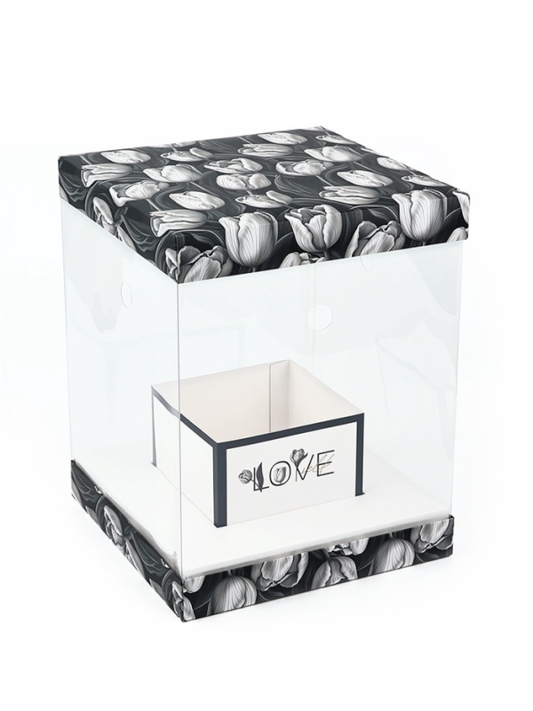 Коробка для цветов с вазой и PVC окнами складная «Чёрно-белая эстетика», 23 х 30 х 23 см Коробка для цветов с вазой и PVC окнами складная «Чёрно-белая эстетика», 23 х 30 х 23 см