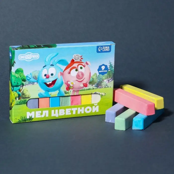Мелки цветные школьные набор 9 шт. &laquo;Смешарики&raquo;, прямоугольные