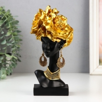 Сувенир полистоун "Африканка с золотыми розами в волосах, с ожерельем" чёрный 24х10х11 см