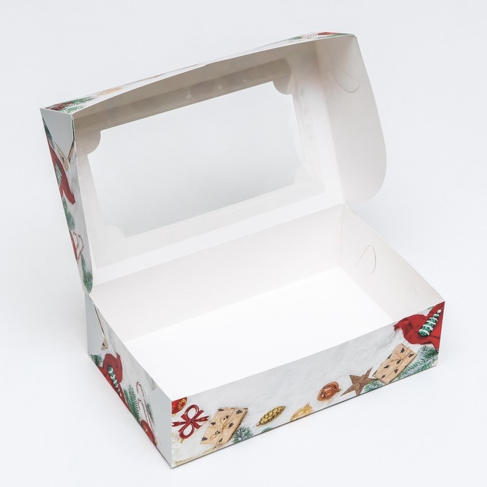 Новый год. Коробка складная, кондитерская упаковка с окном "Новогодние подарки", 25 х 15 х 7 см