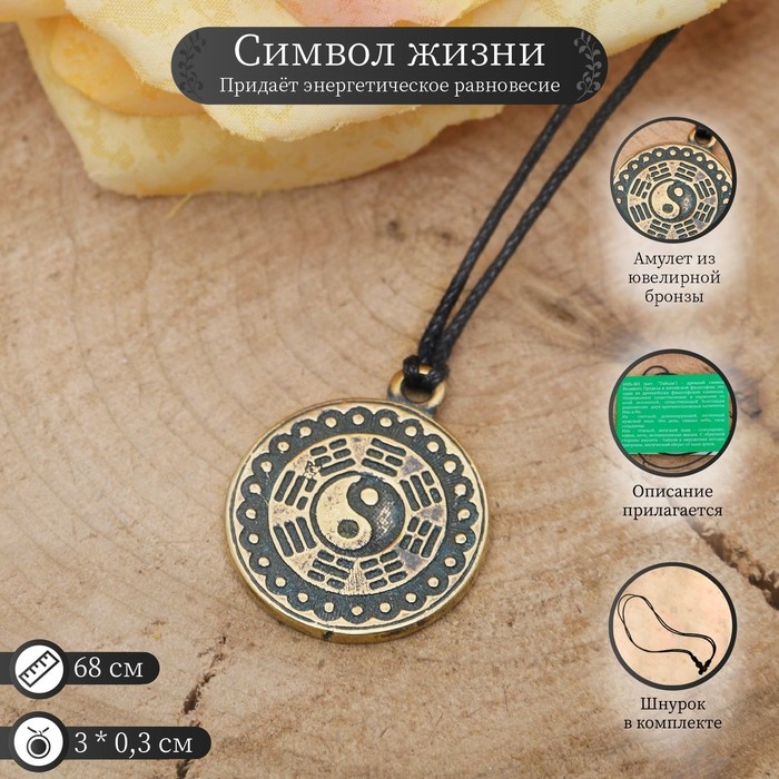 Амулет из ювелирной бронзы &laquo;Инь-Ян&raquo; символ жизни, 68 см (придающий энергетическое равновесие)