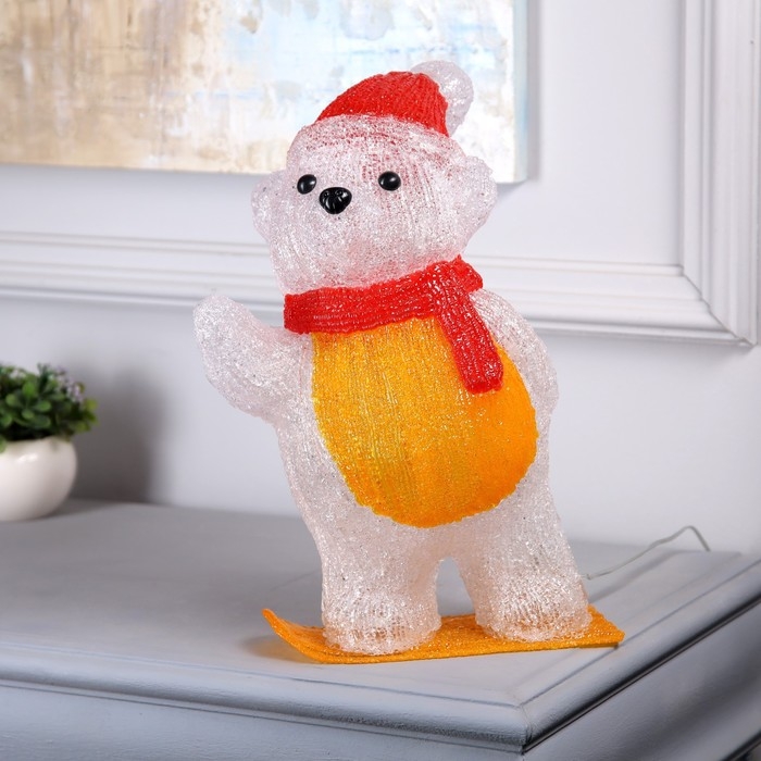 Светодиодная фигура &laquo;Мишка на доске&raquo; 25 &times; 35 &times; 19 см, акрил, 50 LED, 220 В, свечение белое