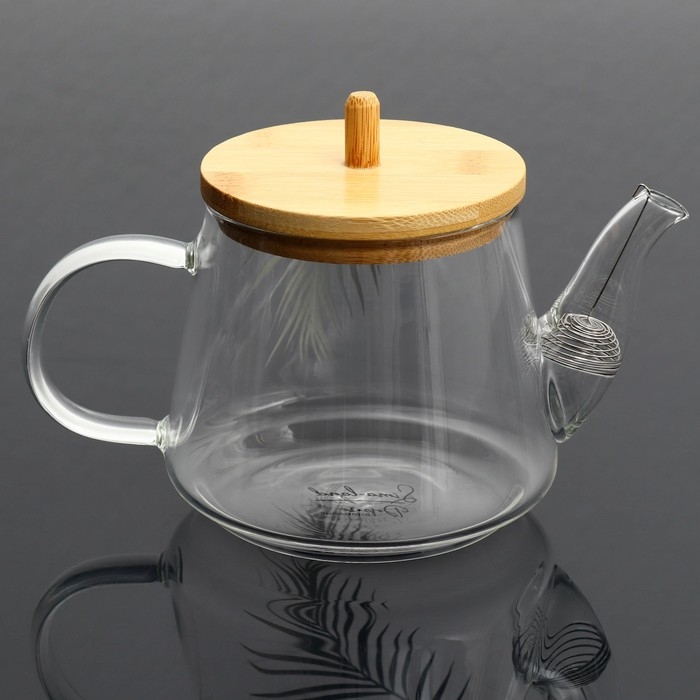 Чайник стеклянный заварочный с бамбуковой крышкой &laquo;Тропики&raquo;, 600 мл