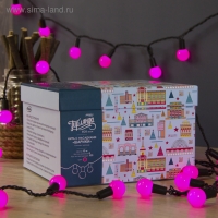 Гирлянда &laquo;Нить&raquo; 10 м с насадками &laquo;Шарики 2.5 см&raquo;, IP44, тёмная нить, 100 LED, свечение розовое, 8 режимов, 220 В