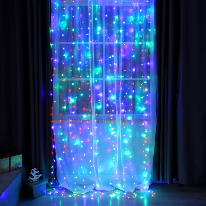 Гирлянда &laquo;Занавес&raquo; 2 &times; 3 м, IP20, прозрачная нить, 720 LED, свечение мульти, 8 режимов, 220 В