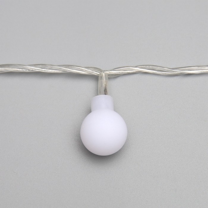 Гирлянда «Нить» 5 м с насадками «Шарики белые», IP20, прозрачная нить, 30 LED, свечение белое, 8 режимов, 220 В Гирлянда «Нить» 5 м с насадками «Шарики белые», IP20, прозрачная нить, 30 LED, свечение белое, 8 режимов, 220 В