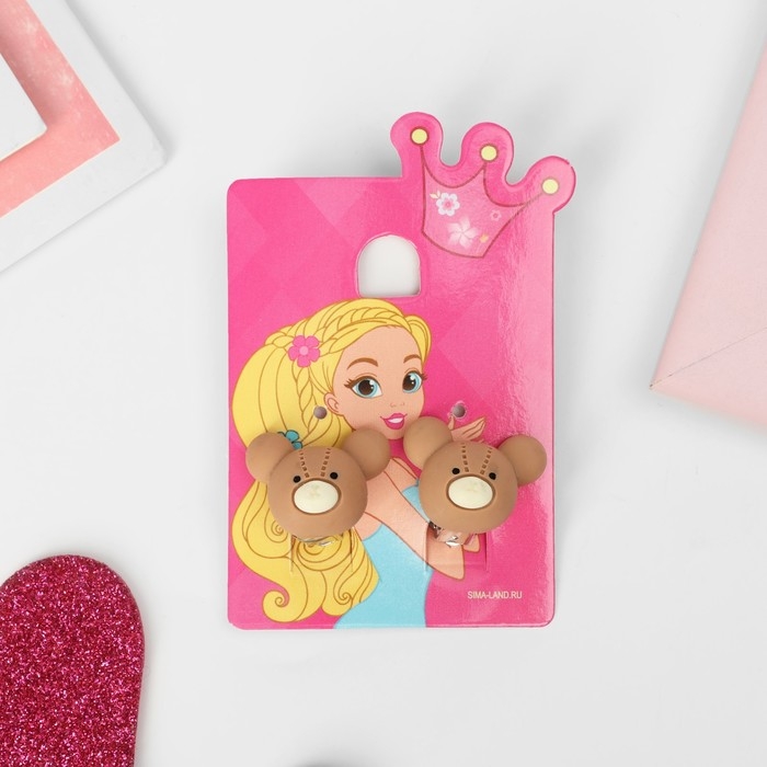 Клипсы детские &laquo;Выбражулька&raquo; мишка, мордочка, цвет коричневый