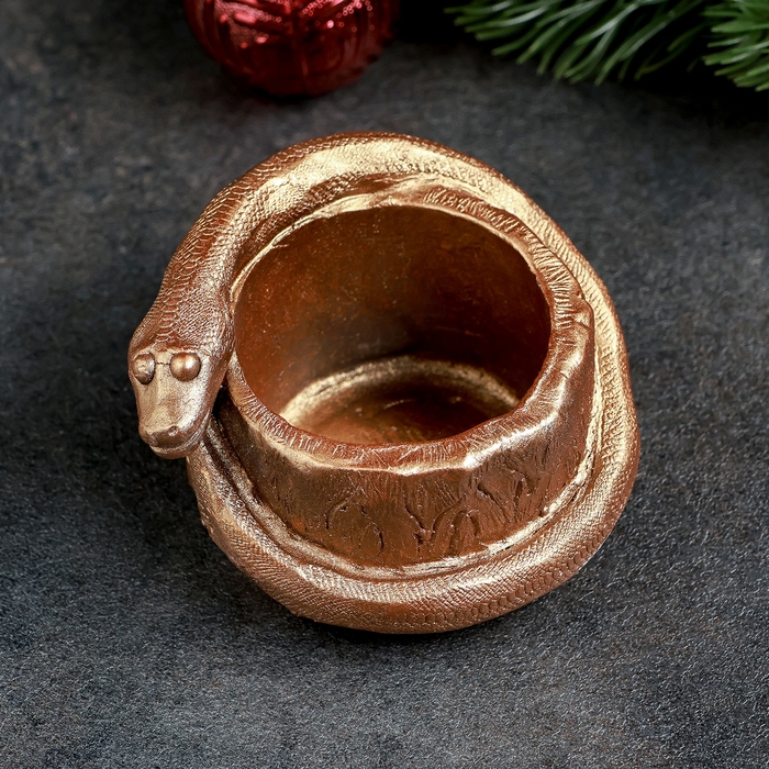 Новый год. Символ 2025. Подсвечник новогодний Новый год. Символ 2025. Подсвечник новогодний "Змея на пеньке" бронза, 5х7см