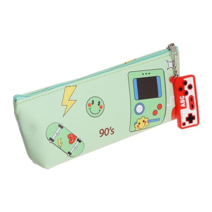 Пенал школьный на молнии, с подвеской "Игра", МИКС