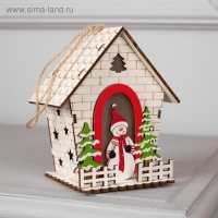 Ёлочная игрушка &laquo;Домик со снеговиком&raquo;, от батареек, свечение тёплое белое