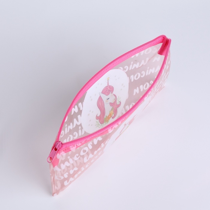 Косметичка-пенал Единорог, 20,5*0,5*9,5см, отд на молнии, розовый