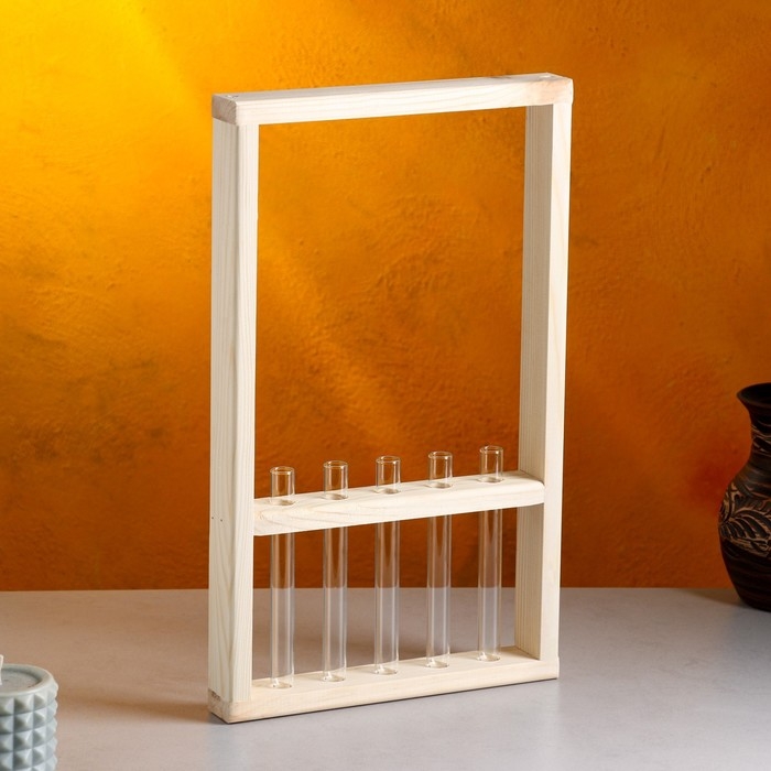 Кашпо деревянное 25х40х4,5 см с 5 колбами Кашпо деревянное 25х40х4,5 см с 5 колбами "Рамка Экстра", натуральный Дарим Красиво