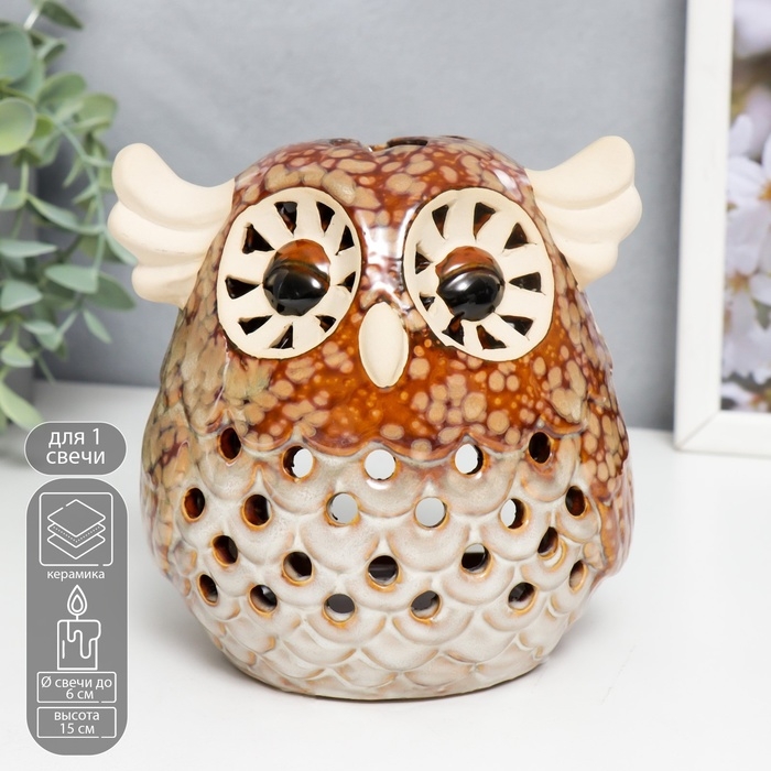 Подсвечник керамика на 1 свечу "Лесной филин" 15х12х12 см